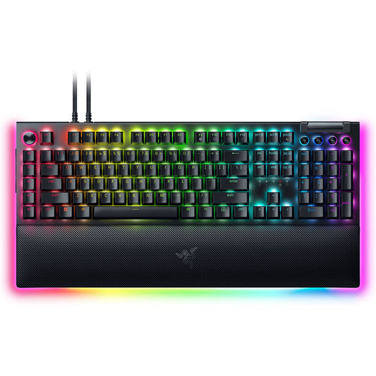 Razer BlackWidow V4 Pro wired keyboard, tactile switches, RGB, wrist rest, command dial.