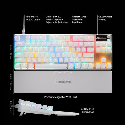 SteelSeries Apex Pro TKL Gen 3, adjustable OmniPoint switches, rapid trigger, OLED, RGB.