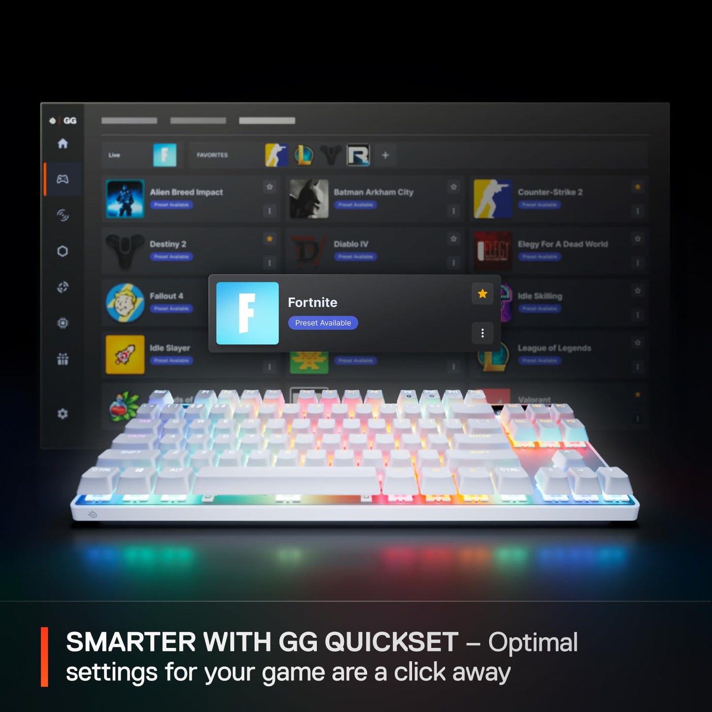 SteelSeries Apex Pro TKL Gen 3, adjustable OmniPoint switches, rapid trigger, OLED, RGB.