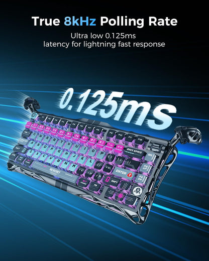 GravaStar Mercury V75 Pro HE wired 75% keyboard, Hall effect switches, 8000Hz, RGB cyberpunk design.