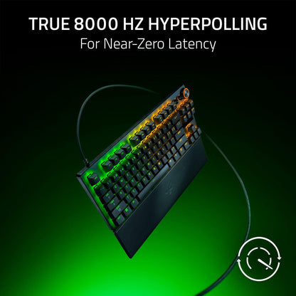 Razer Huntsman V3 Pro TKL, optical analog switches, 8K polling, rapid trigger, RGB.