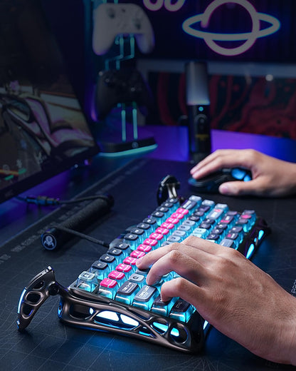GravaStar Mercury V75 Pro HE wired 75% keyboard, Hall effect switches, 8000Hz, RGB cyberpunk design.