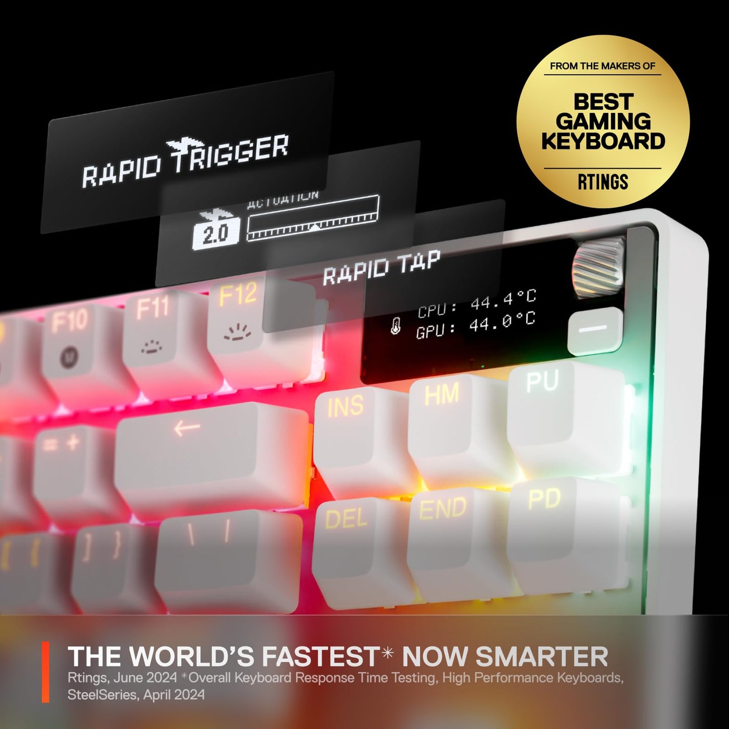 SteelSeries Apex Pro TKL Gen 3, adjustable OmniPoint switches, rapid trigger, OLED, RGB.