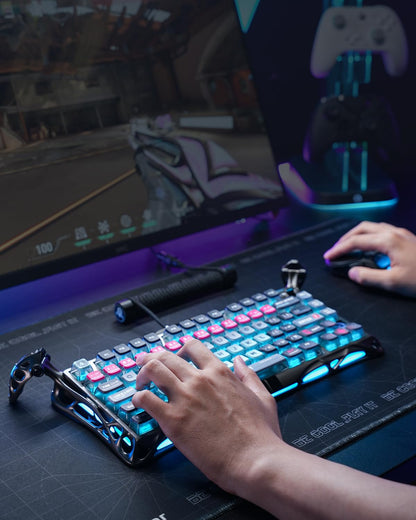 GravaStar Mercury V75 Pro HE wired 75% keyboard, Hall effect switches, 8000Hz, RGB cyberpunk design.