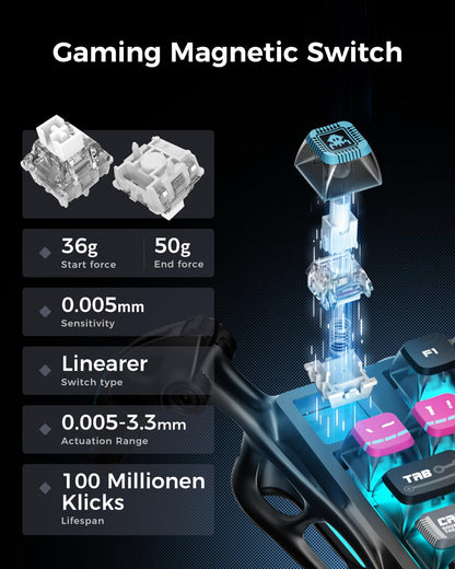 GravaStar Mercury V75 Pro HE wired 75% keyboard, Hall effect switches, 8000Hz, RGB cyberpunk design.