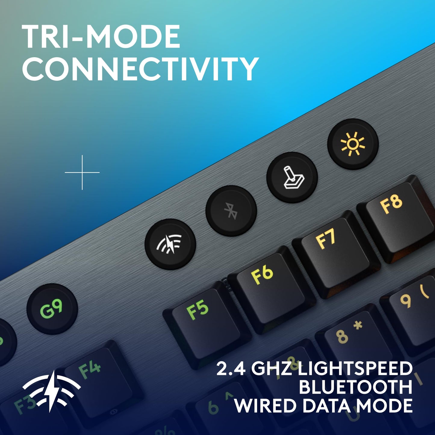 Logitech G915 X Lightspeed wireless keyboard, low profile switches, RGB, PBT keycaps.