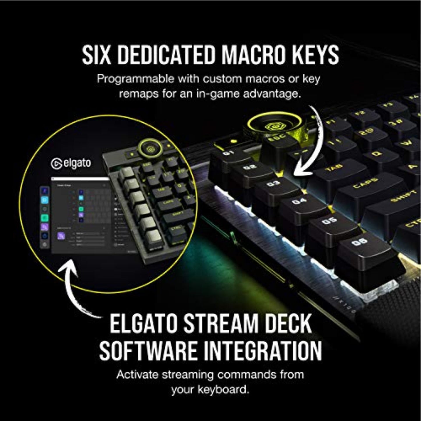 Corsair K100 RGB mechanical keyboard, Cherry MX Speed, RGB, PBT keycaps, Stream Deck support.