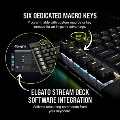 Corsair K100 RGB mechanical keyboard, Cherry MX Speed, RGB, PBT keycaps, Stream Deck support.