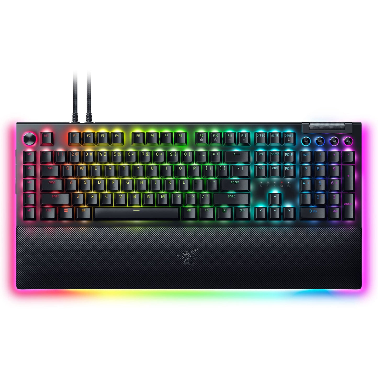 Razer BlackWidow V4 Pro wired keyboard, tactile switches, RGB, wrist rest, command dial.