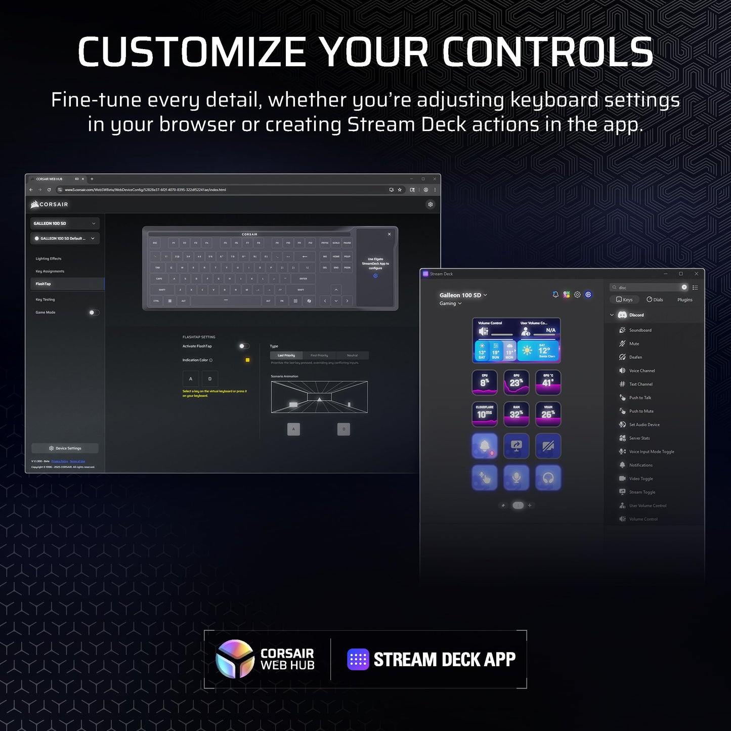 Corsair Galleon 100 SD RGB wired keyboard, Stream Deck integration, hotswap, RGB, 8000Hz.