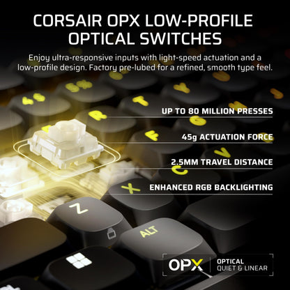 Corsair Vanguard AIR 99 low-profile wireless gaming keyboard, 99% layout, OPX switches, RGB, 8000Hz.