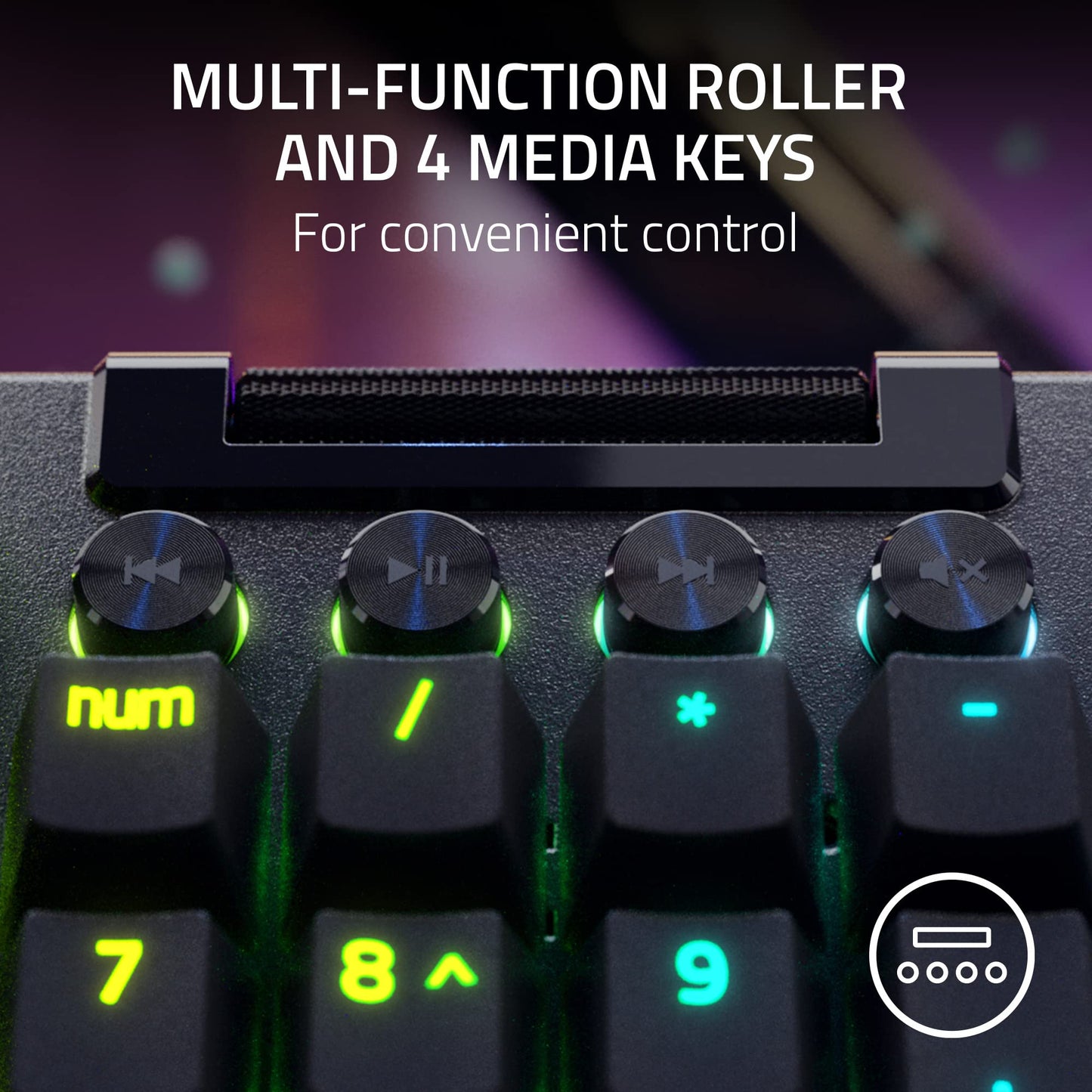 Razer BlackWidow V4 Pro wired keyboard, tactile switches, RGB, wrist rest, command dial.