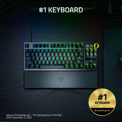 Razer Huntsman V3 Pro TKL, optical analog switches, 8K polling, rapid trigger, RGB.