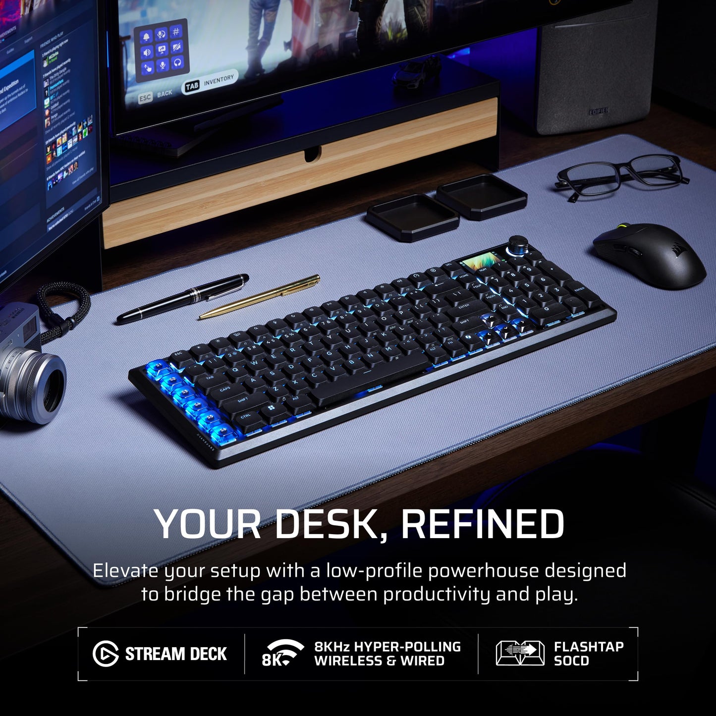 Corsair Vanguard AIR 99 low-profile wireless gaming keyboard, 99% layout, OPX switches, RGB, 8000Hz.